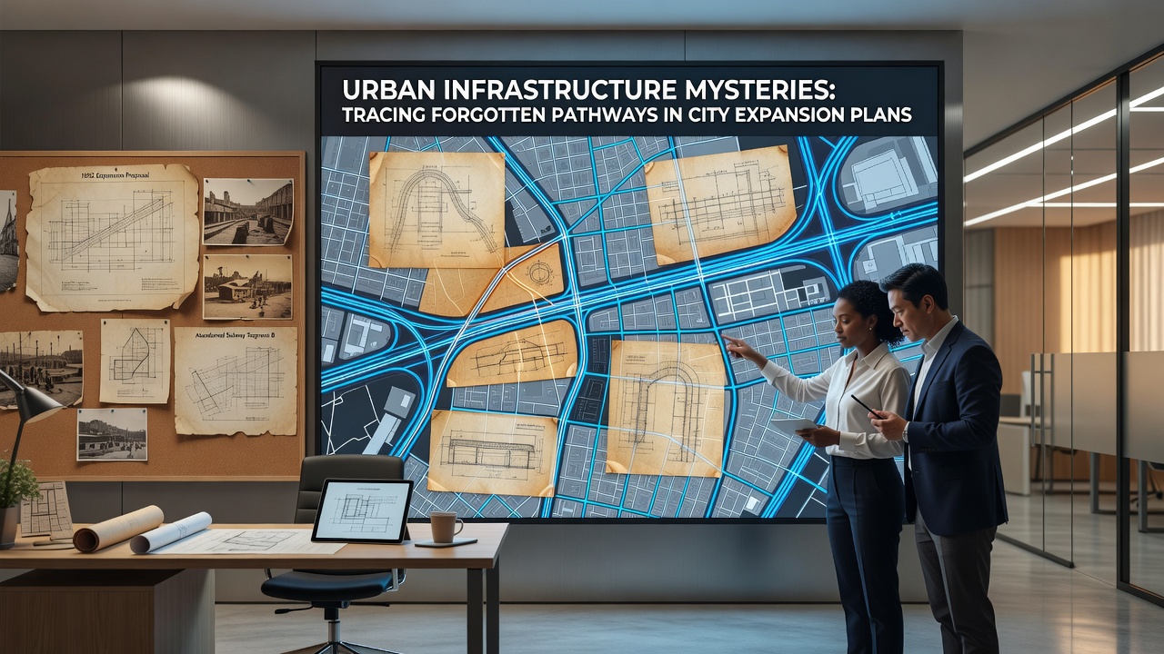 Cross-section diagram illustrating forgotten utility tunnels and drainage paths beneath contemporary city development